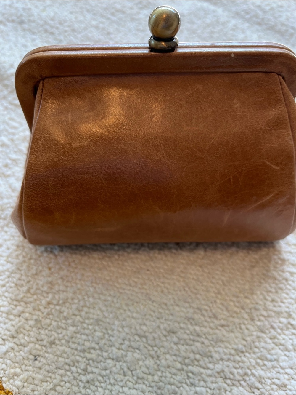 HOBO Brown Leather Kiss-Lock Clutch Coin Purse Optional Chain Cross Body Strap - Picture 12 of 12